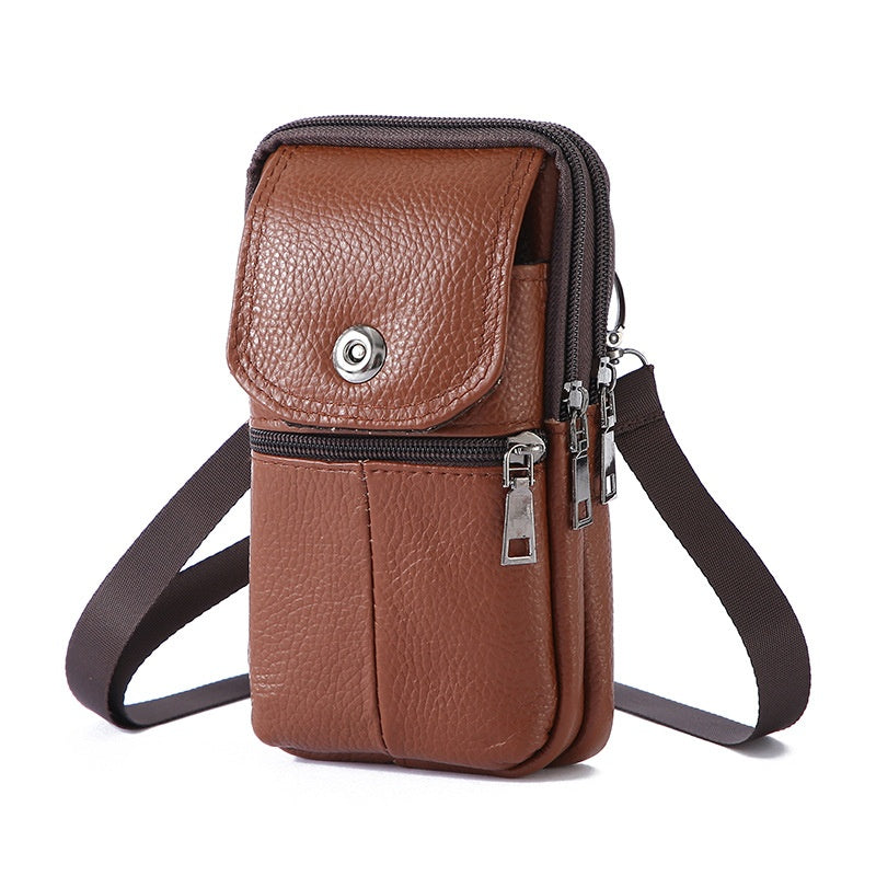 Leather Mobile Phone Shoulder Covers, Men's Belt Bags, Vertical Holster Belt Clip Pockets, Carrying Cases With Card Slots