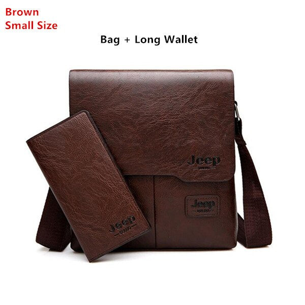Men's Leather Messenger Bag with Phone Case
