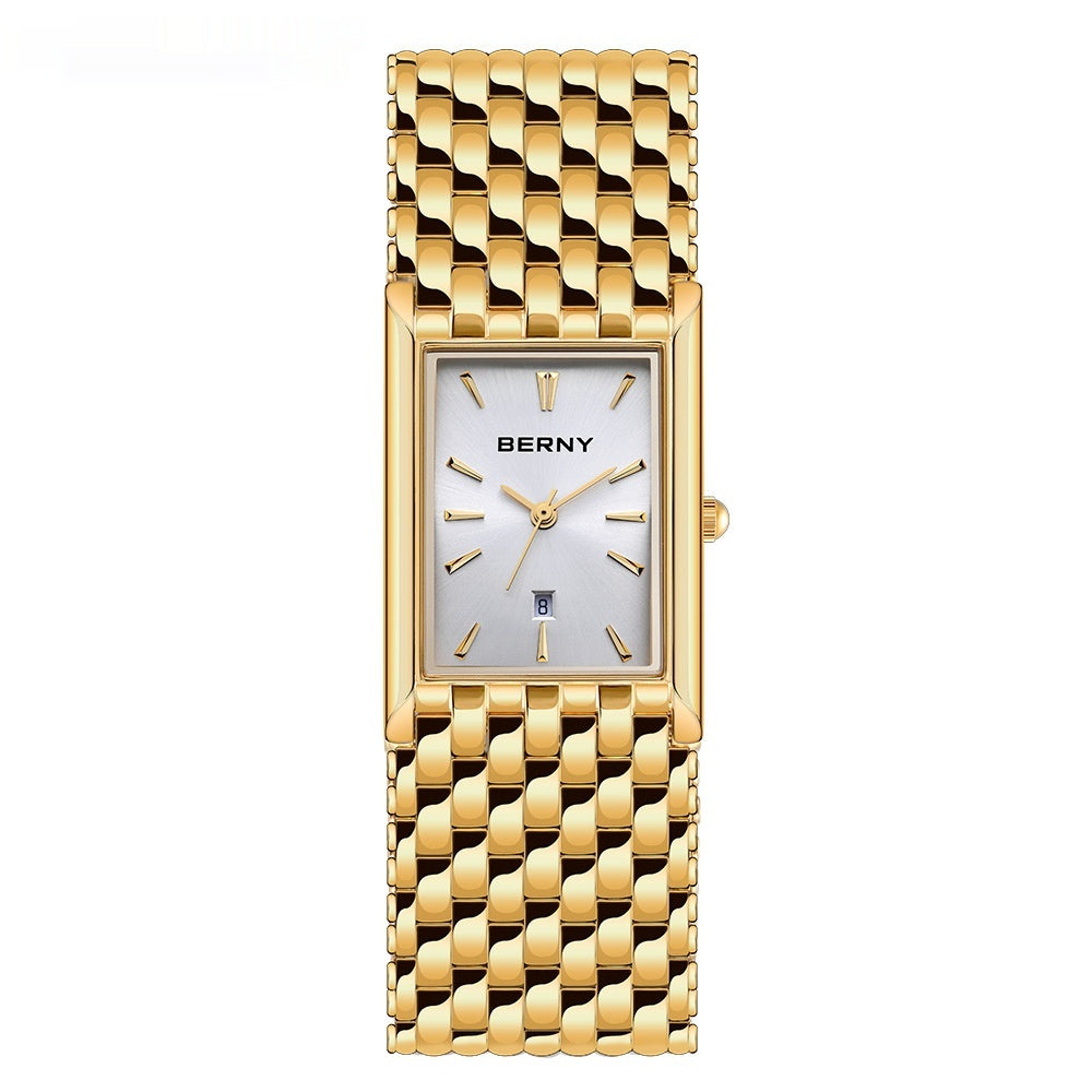 Ultra-thin Gold Quartz Watch Rectangular Stainless Steel Band Waterproof Couple Watch