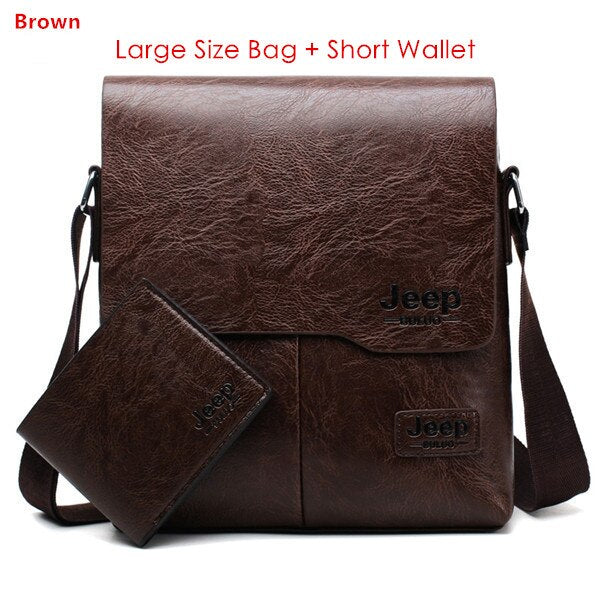 Men's Leather Messenger Bag with Phone Case