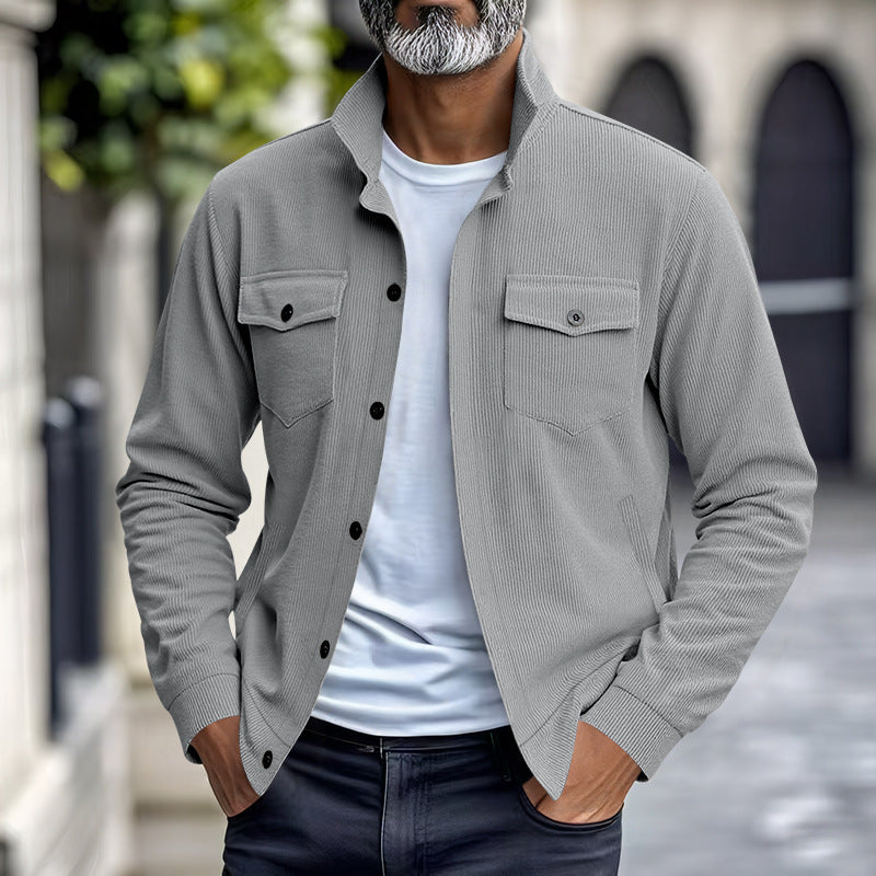 Simple Versatile Multi-pocket Long Sleeve Stand-up Collar Jacket Men's Clothing