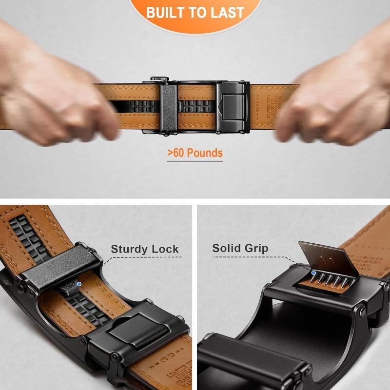 Men's Premium Leather Automatic Buckle Adjustable Ratchet Belt