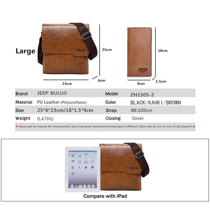Men's Leather Messenger Bag with Phone Case