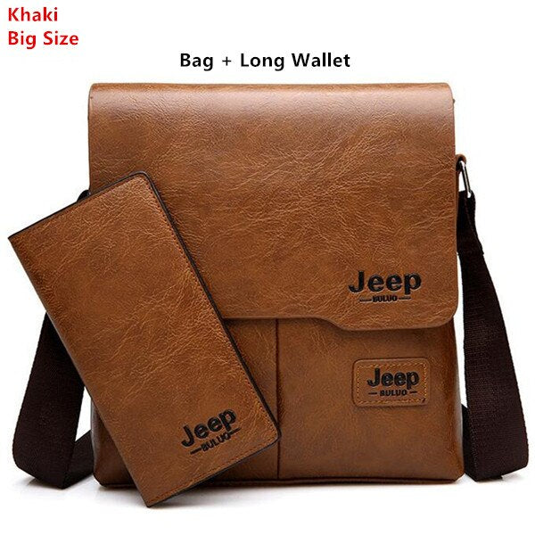 Men's Leather Messenger Bag with Phone Case