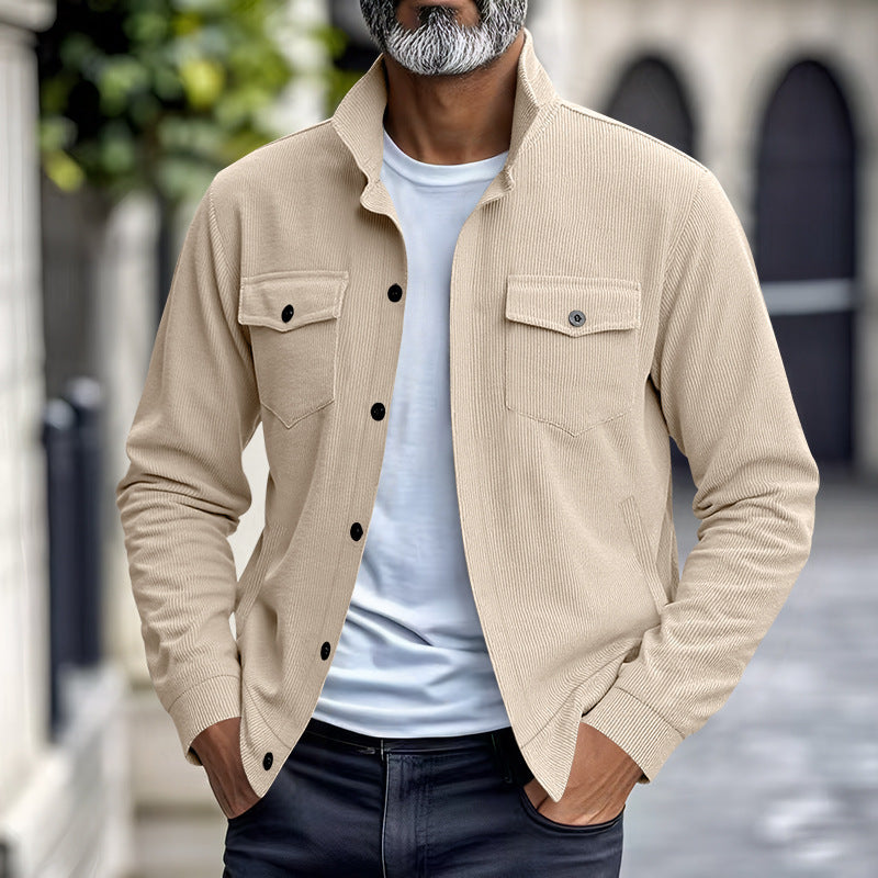 Simple Versatile Multi-pocket Long Sleeve Stand-up Collar Jacket Men's Clothing