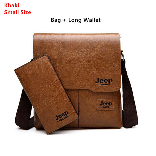 Men's Leather Messenger Bag with Phone Case