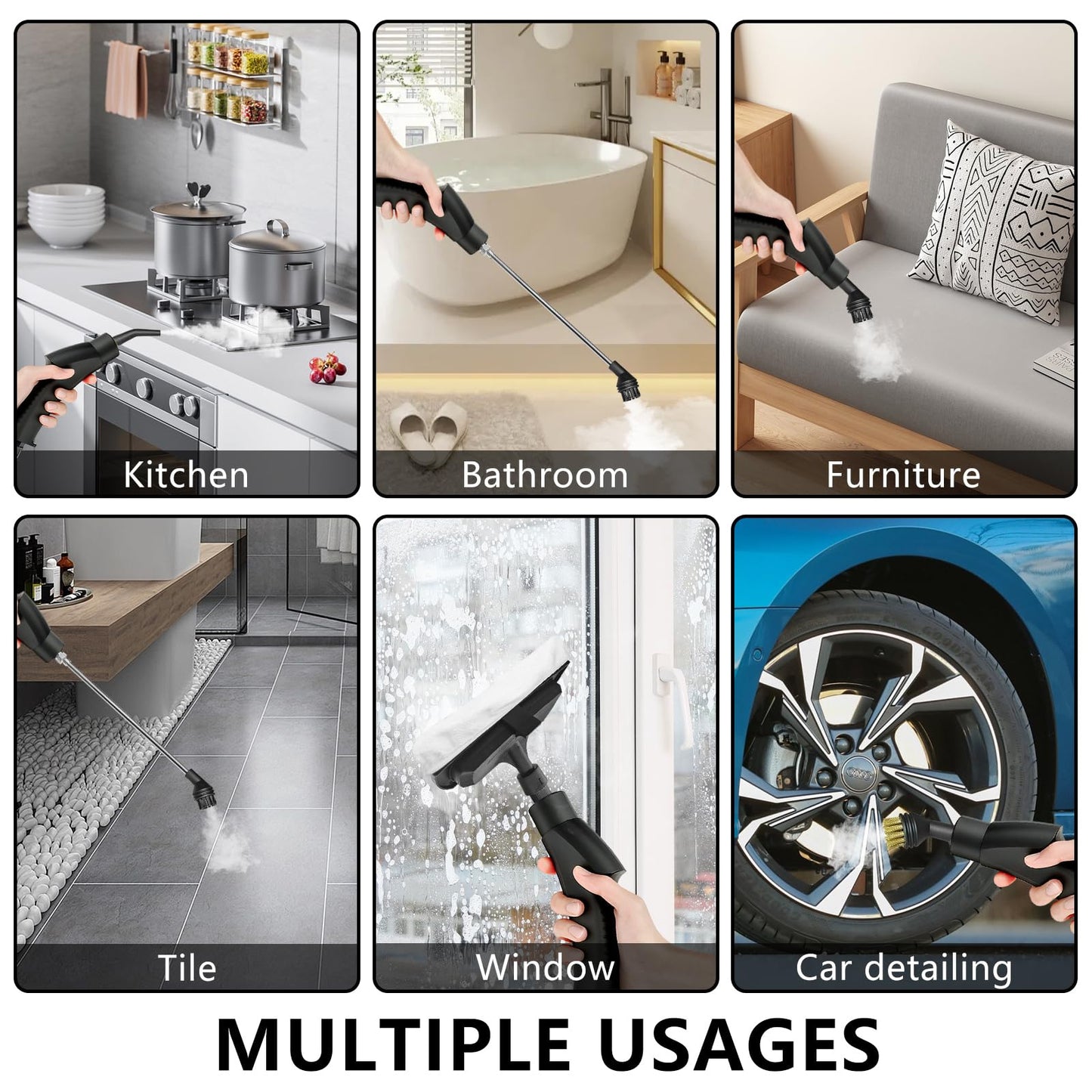 Handheld Steam Cleaner, Steamer For Cleaning, 2500W Pressurized Steam Cleaner With 1.2L Water Tank And 7 Attachments, Portable Steamer Cleaner For Home Car Kitchen Bathroom Furniture Tile Grout