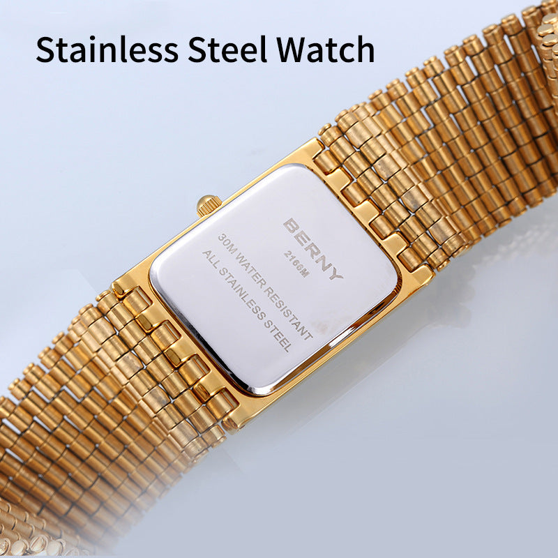 Ultra-thin Gold Quartz Watch Rectangular Stainless Steel Band Waterproof Couple Watch
