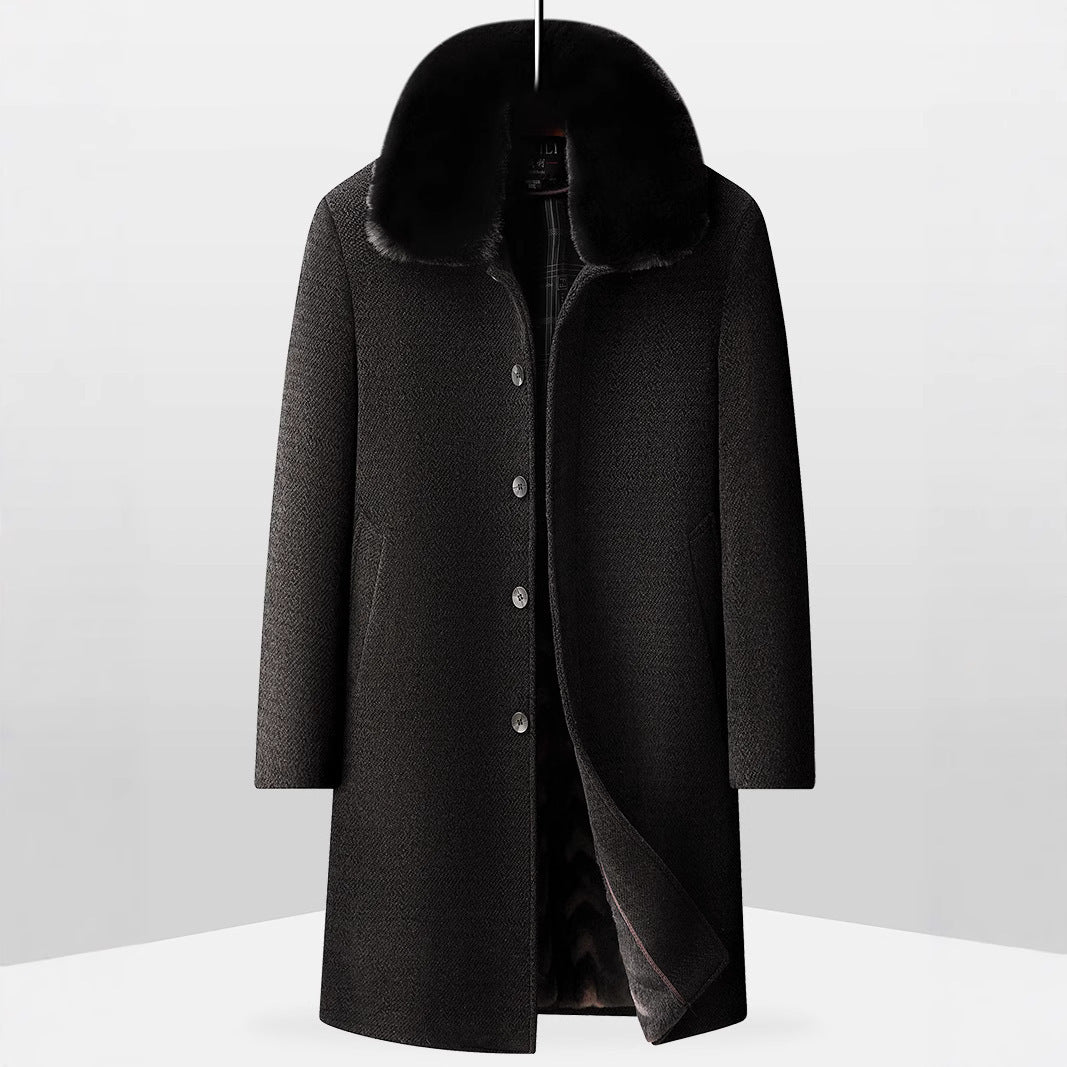 Fleece-lined Long Coat For Middle-aged And Elderly Dad's Wool Overcoat