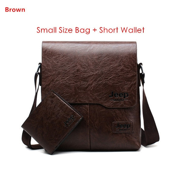 Men's Leather Messenger Bag with Phone Case