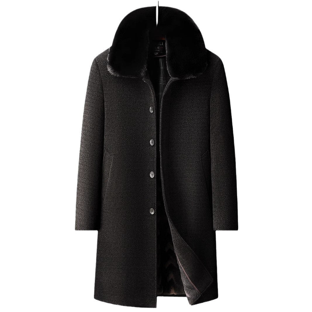 Fleece-lined Long Coat For Middle-aged And Elderly Dad's Wool Overcoat