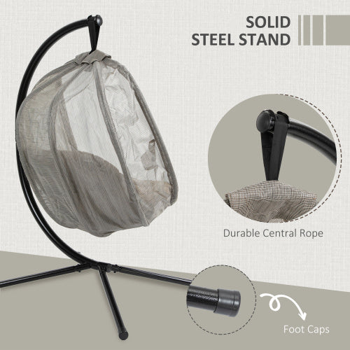 Outsunny Hanging Egg Chair, Folding Texteline Swing Hammock With Side Pocket, Cushion And Stand For Indoor Outdoor, Patio Garden Furniture, Khaki