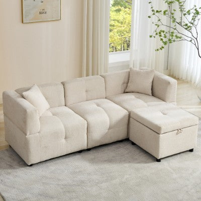 80 Sectional Sofa Couch With Removable Storage Ottoman, Fabric Sofa For Living Room Apartment, L-Shaped Sofa With 2 Pillows For Home Apartment Office Living Room