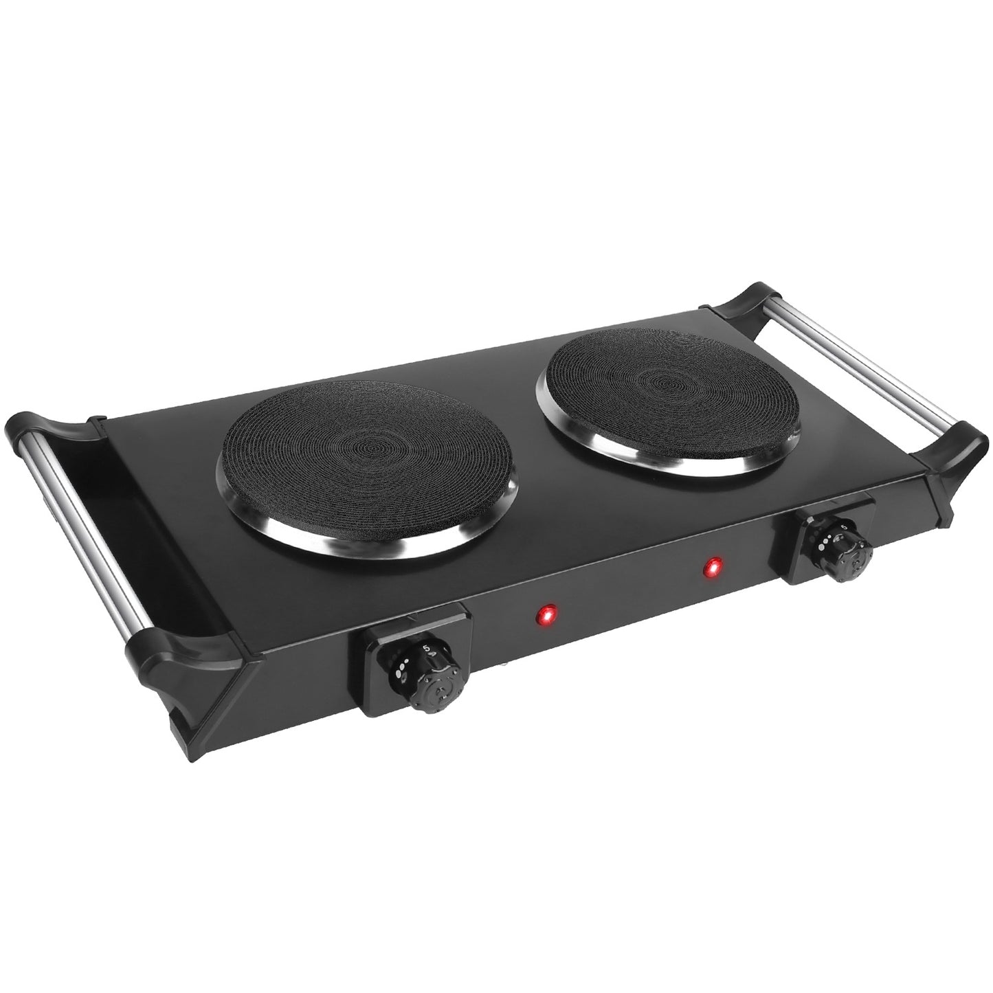 Black-White Options -- 2000W Electric Dual Burner Portable Coil Heating Hot Plate Stove Countertop RV Hotplate With 5 Temperature Adjustments Portable Handles
