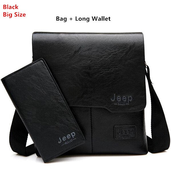 Men's Leather Messenger Bag with Phone Case
