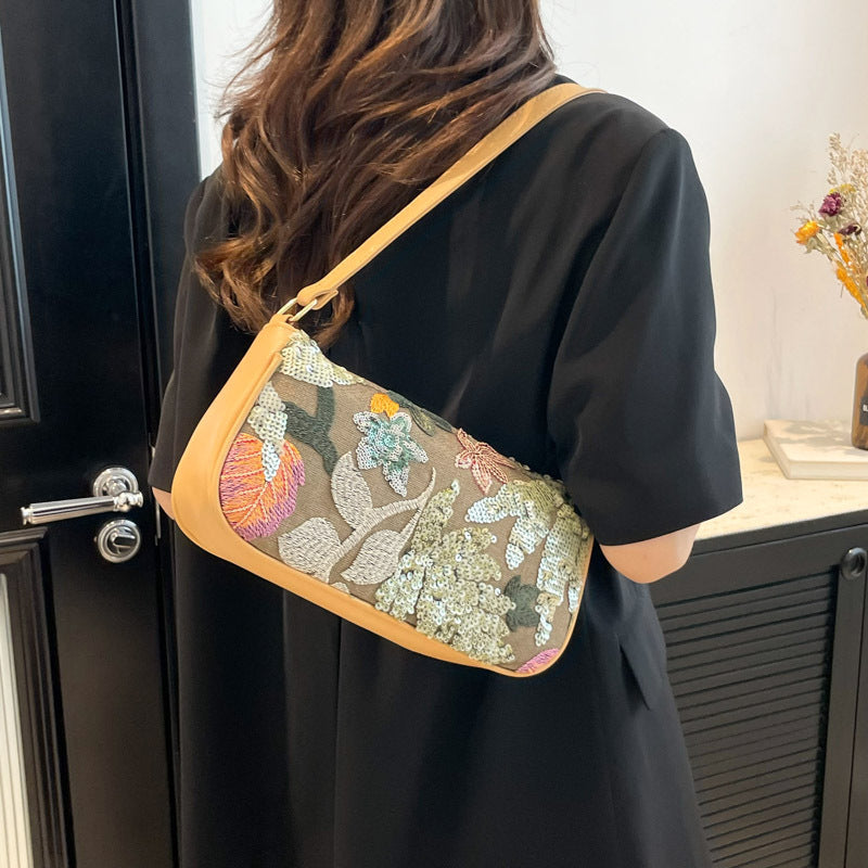 Women's Colorful Sequins Retro National Style High-grade Shoulder Bag
