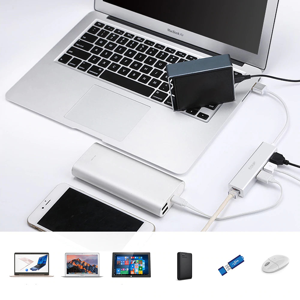 USB Hub with 3 Ports and Ethernet Connector