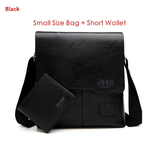 Men's Leather Messenger Bag with Phone Case
