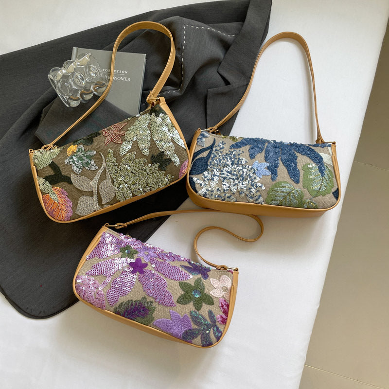 Women's Colorful Sequins Retro National Style High-grade Shoulder Bag
