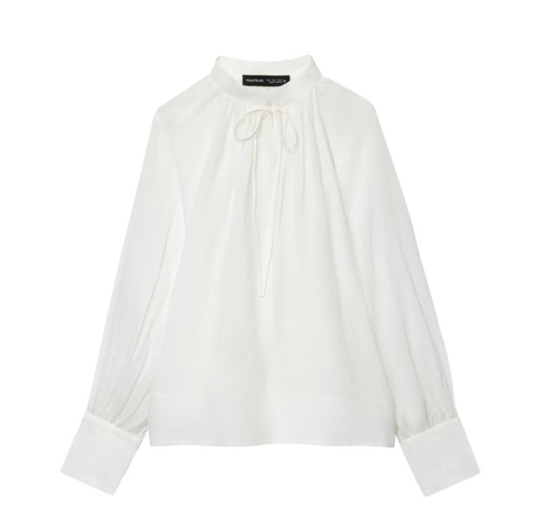 Women's Stand-up Collar Striped Lantern Long Sleeve Top