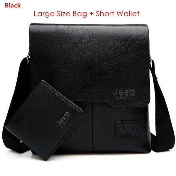 Men's Leather Messenger Bag with Phone Case
