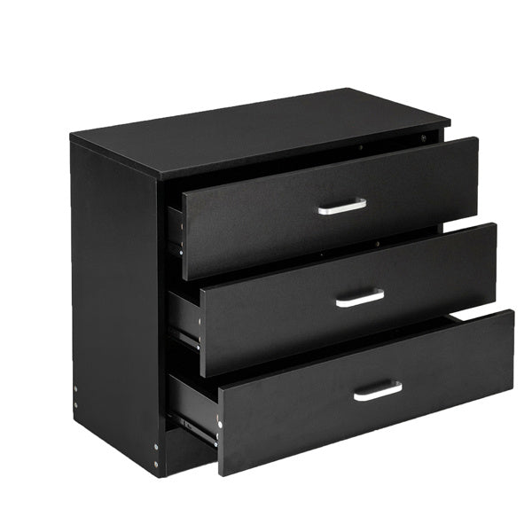 3 Drawers Bedside Table Black