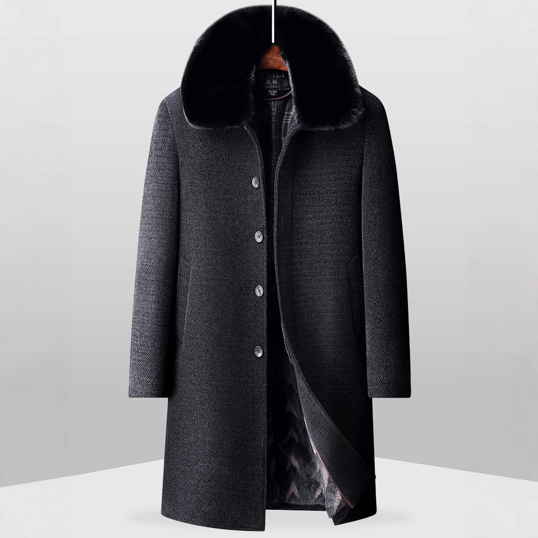 Fleece-lined Long Coat For Middle-aged And Elderly Dad's Wool Overcoat