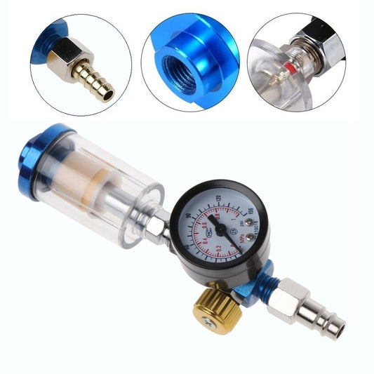 Spray Gun Air Regulator Gauge, In-line Water Trap Filter and Adapter