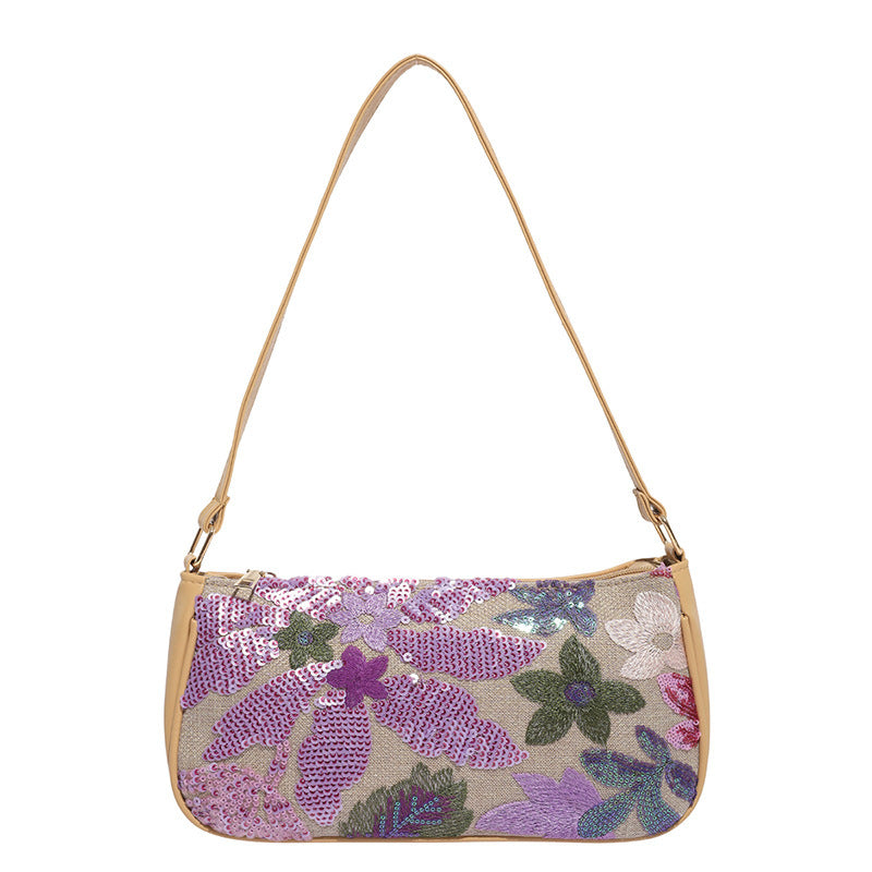 Women's Colorful Sequins Retro National Style High-grade Shoulder Bag
