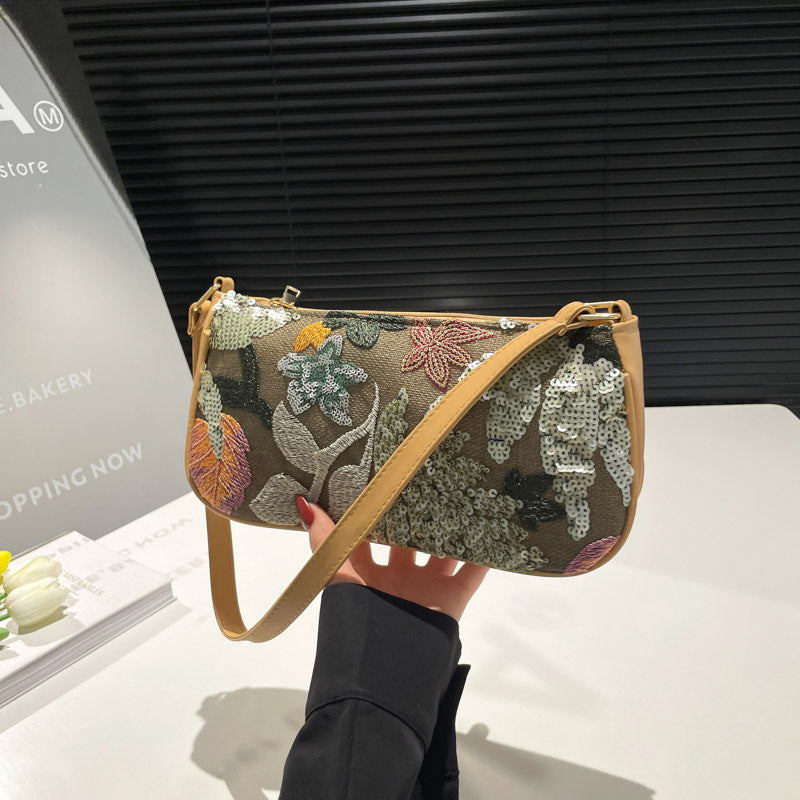 Women's Colorful Sequins Retro National Style High-grade Shoulder Bag