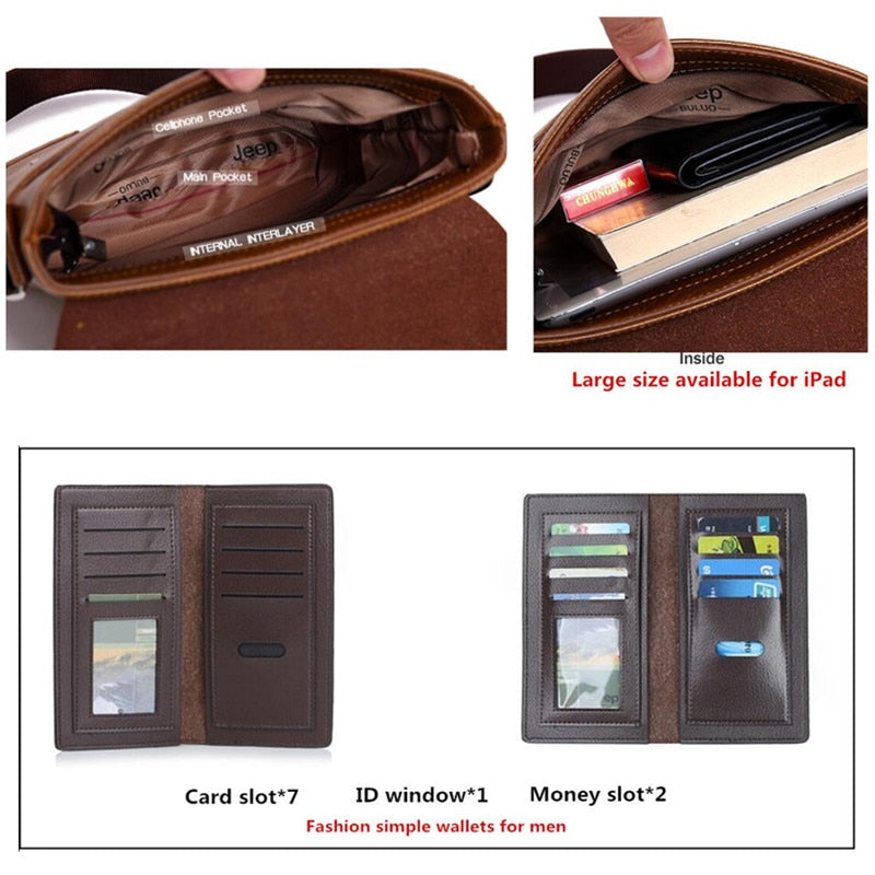 Men's Leather Messenger Bag with Phone Case