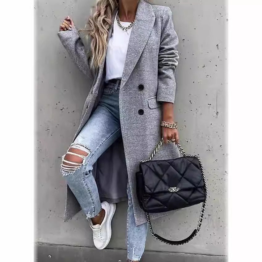 Solid Color Wool Mid-length Women's Coat