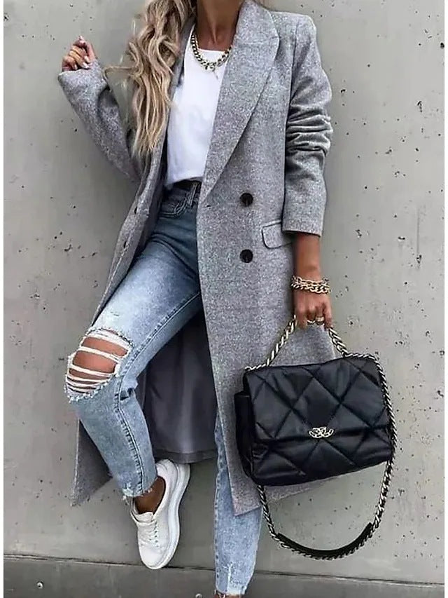 Solid Color Wool Mid-length Women's Coat