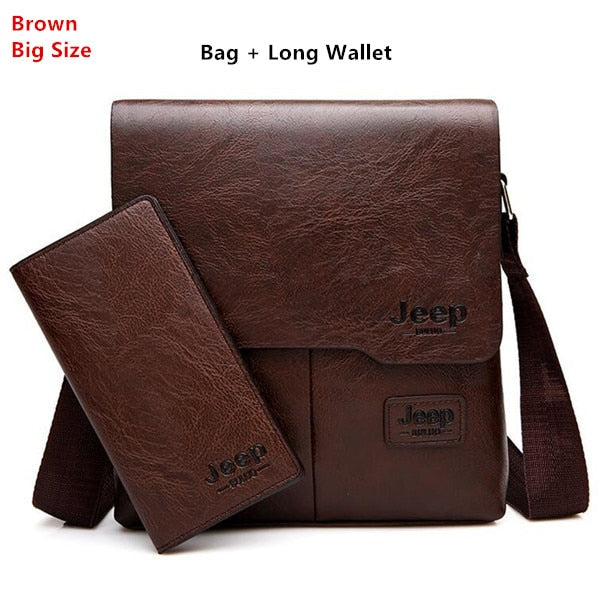Men's Leather Messenger Bag with Phone Case