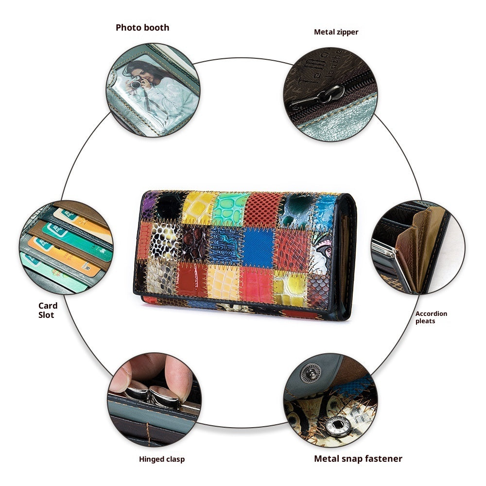 Women's Leather Storage Mid-length Personalized Cowhide Stitching Wallet