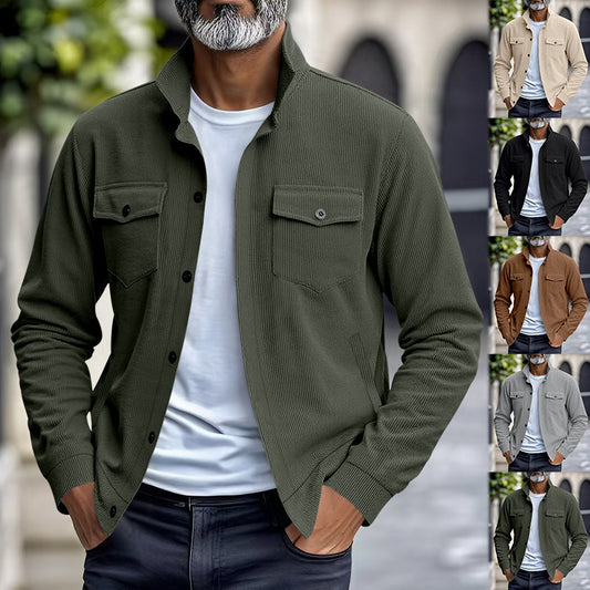 Simple Versatile Multi-pocket Long Sleeve Stand-up Collar Jacket Men's Clothing