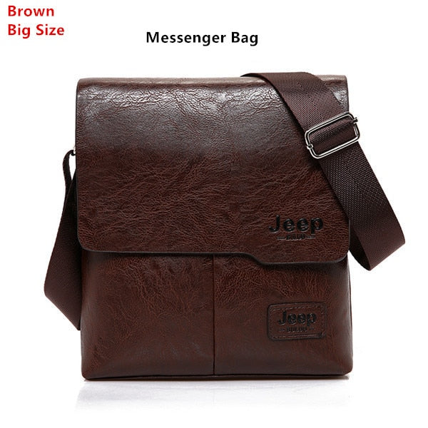 Men's Leather Messenger Bag with Phone Case