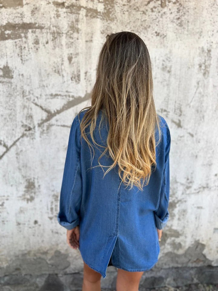 Lapel Shirt Jacket Ins Fashion Solid Color Long-sleeved Denim Top Autumn And Spring Casual Daily Streetwear Women's Clothing