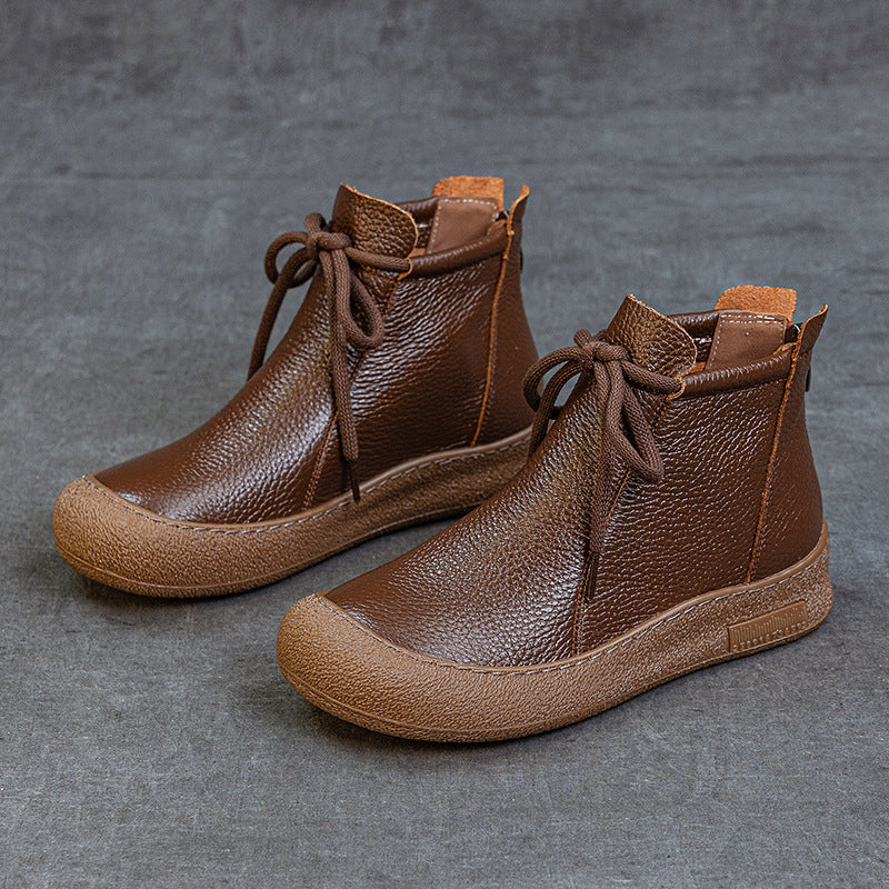 Top-grain Cowhide Flat-bottomed Anti-collision Round-toe High-top Women's Top