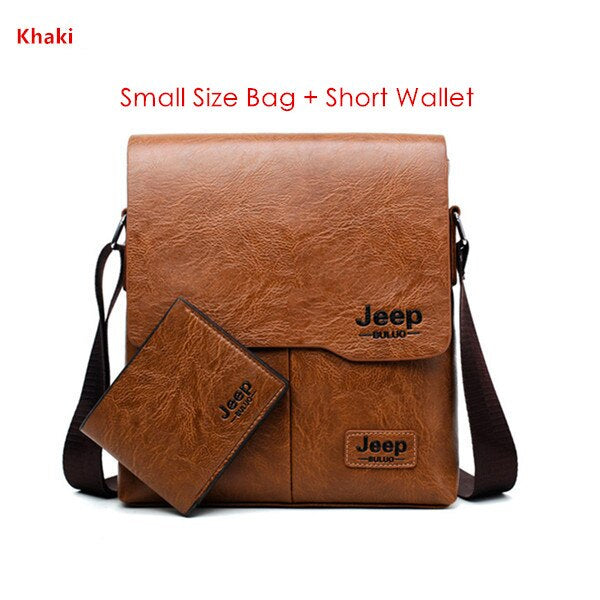 Men's Leather Messenger Bag with Phone Case