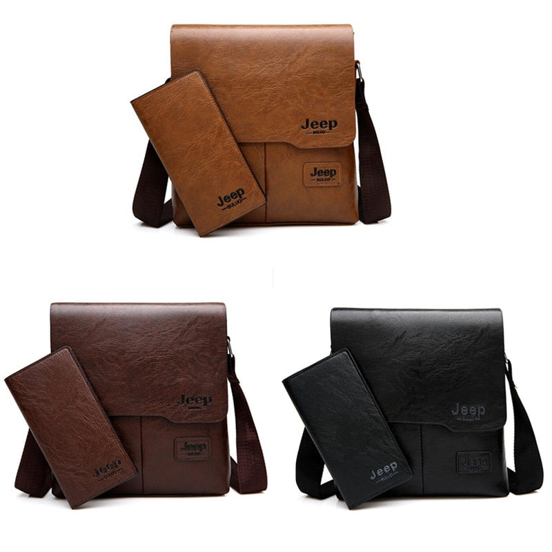 Men's Leather Messenger Bag with Phone Case