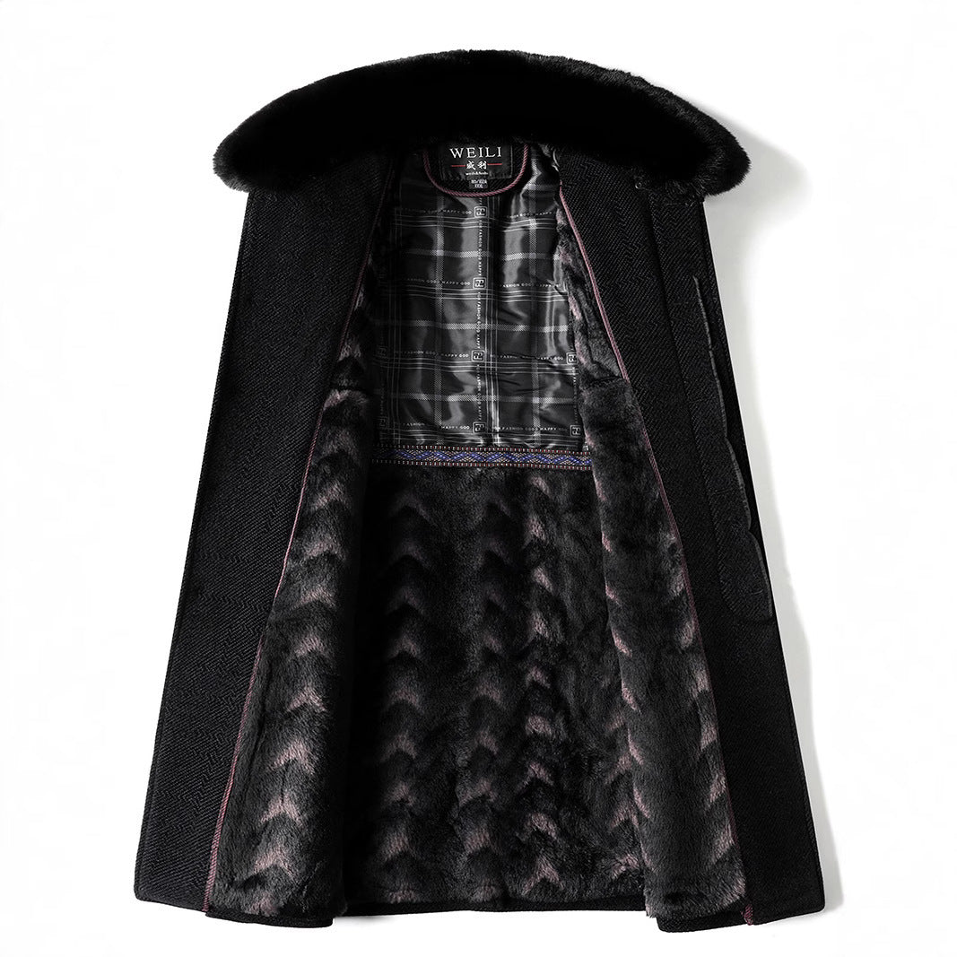 Fleece-lined Long Coat For Middle-aged And Elderly Dad's Wool Overcoat