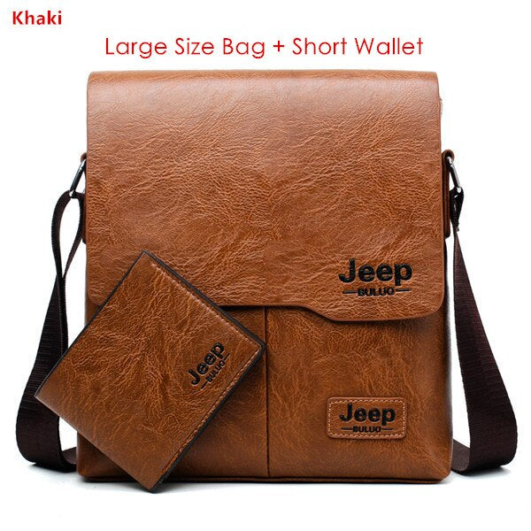 Men's Leather Messenger Bag with Phone Case