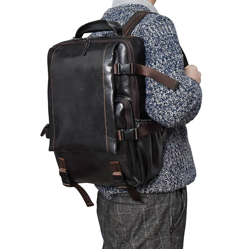Cowhide Flip Shoulder Large Capacity Computer Bag