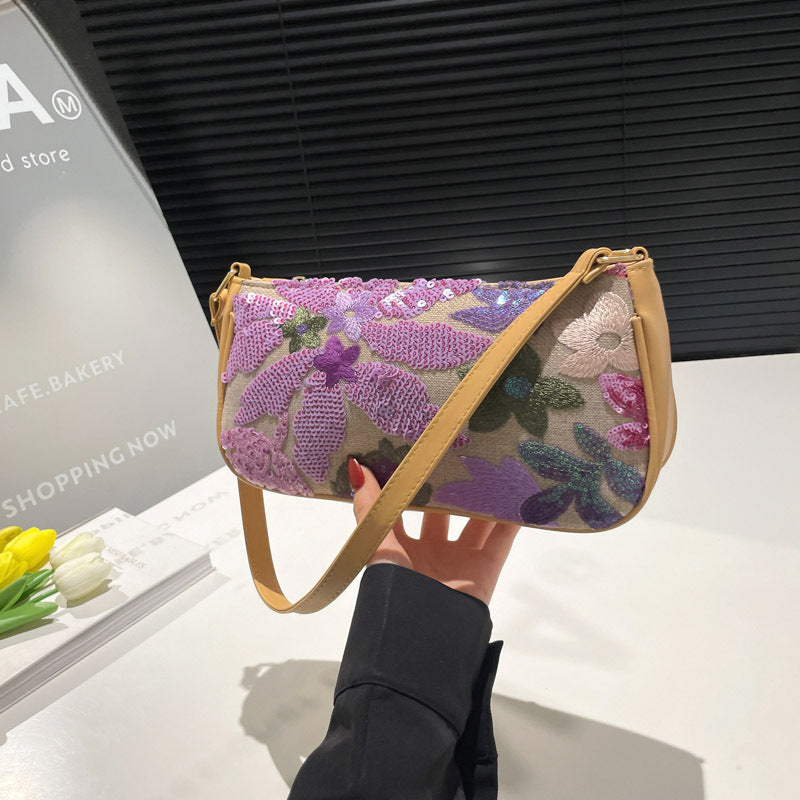 Women's Colorful Sequins Retro National Style High-grade Shoulder Bag