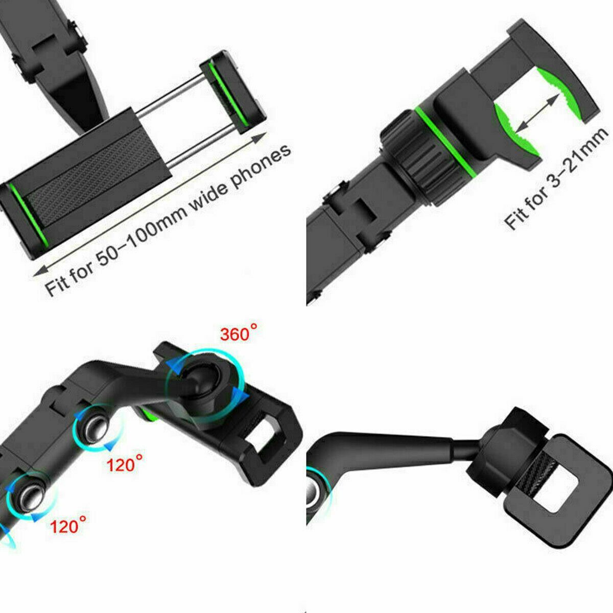 Car Rearview Mirror Rotation Adjustable Phone Holder Mount Multifunction