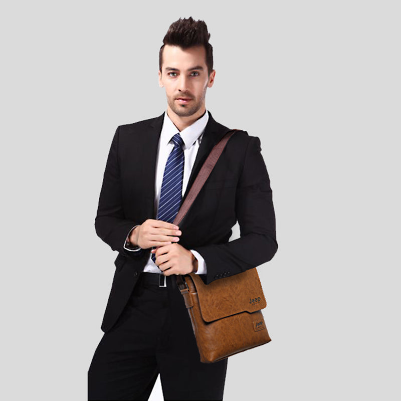 Men's Leather Messenger Bag with Phone Case