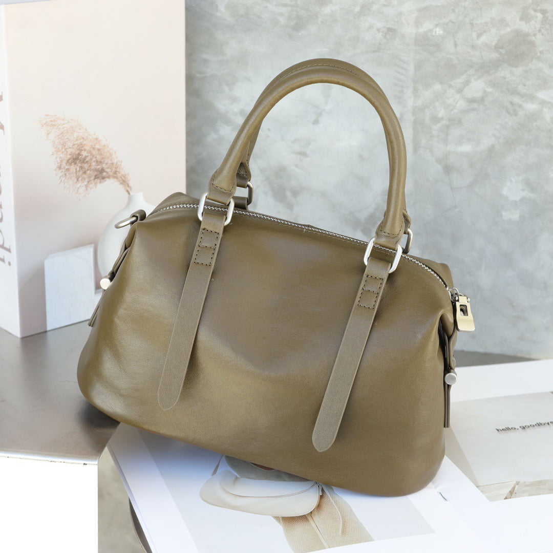 Top Layer Cowhide Ladies Bag Retro Easy Matching Pillow Bag